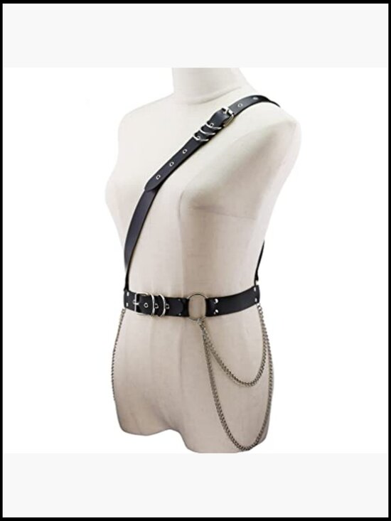 Punk Rock Harness Belt Adjustable Body Straps Chain Tassel Waist Cincher Goth